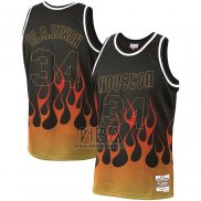 Camiseta Houston Rockets Hakeem Olajuwon Flames NO 34 Negro