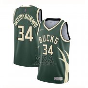 Camiseta Milwaukee Bucks Giannis Antetokounmpo NO 34 Earned 2020-21 Verde