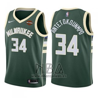 Camiseta Nino Milwaukee Bucks Giannis Antetokounmpo NO 34 Icon 2017-18 Verde
