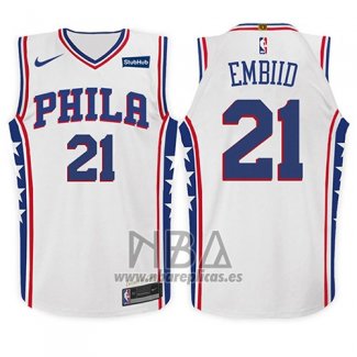 Camiseta Nino Philadelphia 76ers Joel Embiid NO 21 Association 2017 18 Blanco