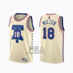 Camiseta Philadelphia 76ers Shake Milton NO 18 Earned 2020-21 Crema