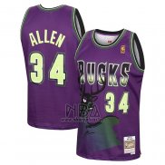 Camiseta Milwaukee Bucks Ray Allen NO 34 Mitchell & Ness 1996-97 Violeta