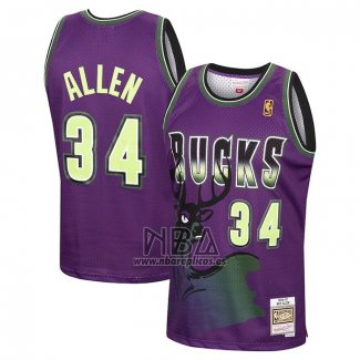 Camiseta Milwaukee Bucks Ray Allen NO 34 Mitchell & Ness 1996-97 Violeta