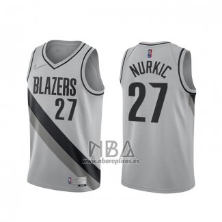 Camiseta Portland Trail Blazers Jusuf Nurkic NO 27 Earned 2020-21 Gris
