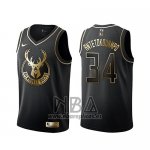 Camiseta Golden Edition Milwaukee Bucks Giannis Antetokounmpo NO 34 Negro