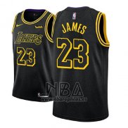 Camiseta Nino Los Angeles Lakers Lebron James NO 23 Ciudad 2017-18 Negro