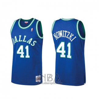 Camiseta Dallas Mavericks Dirk Nowitzki NO 41 Mitchell & Ness Hardwood Classics Azul