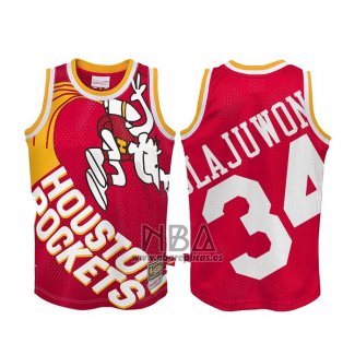 Camiseta Houston Rockets Hakeem Olajuwon NO 34 Mitchell & Ness Big Face Rojo