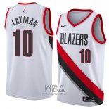 Camiseta Portland Trail Blazers Jake Layman NO 10 Association 2018 Blanco