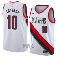 Camiseta Portland Trail Blazers Jake Layman NO 10 Association 2018 Blanco