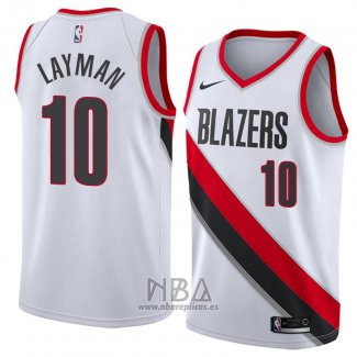 Camiseta Portland Trail Blazers Jake Layman NO 10 Association 2018 Blanco