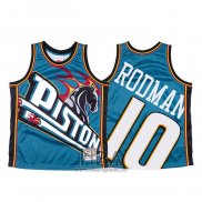 Camiseta Detroit Pistons Dennis Rodman NO 10 Mitchell & Ness Big Face Azul