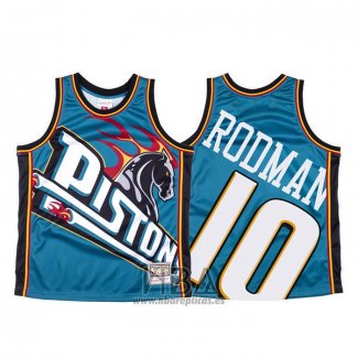 Camiseta Detroit Pistons Dennis Rodman NO 10 Mitchell & Ness Big Face Azul