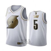 Camiseta Golden Edition Portland Trail Blazers Rodney Hood NO 5 Blanco