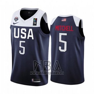 Camiseta USA Donovan Mitchell NO 5 2019 FIBA Basketball World Cup Azul