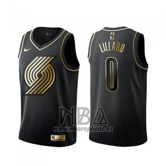 Camiseta Golden Edition Portland Trail Blazers Damian Lillard NO 0 Negro