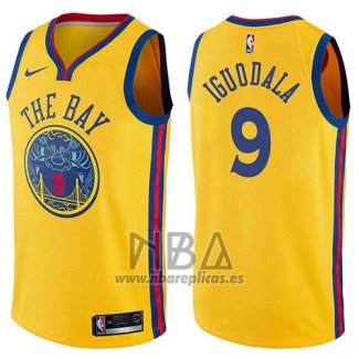 Camiseta Golden State Warriors Andre Iguodala NO 9 Chinese Heritage Ciudad 2017-18 Amarillo
