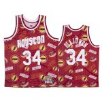 Camiseta Houston Rockets Hakeem Olajuwon NO 34 Hardwood Classics Tear Up Pack Rojo