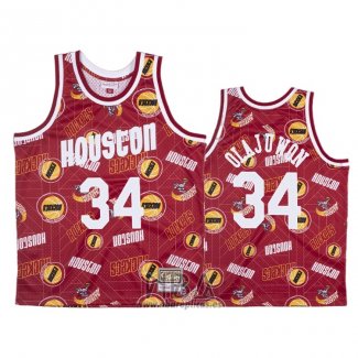 Camiseta Houston Rockets Hakeem Olajuwon NO 34 Hardwood Classics Tear Up Pack Rojo