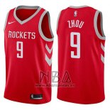 Camiseta Houston Rockets Zhou Qi NO 9 Swingman 2017-18 Rojo
