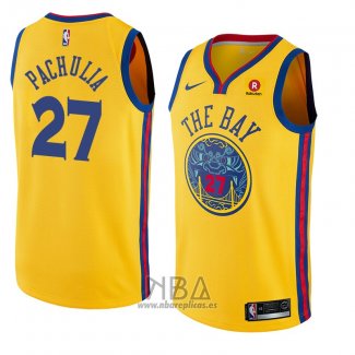 Camiseta Golden State Warriors Zaza Pachulia NO 27 Ciudad 2018 Amarillo