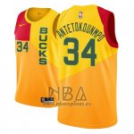 Camiseta Milwaukee Bucks Giannis Antetokounmpo NO 34 Ciudad 2018-19 Amarillo