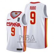 Camiseta Espana Ricky Rubio NO 9 2019 FIBA Baketball World Cup Blanco