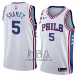 Camiseta Philadelphia 76ers Landry Shamet NO 5 Association 2018 Blanco