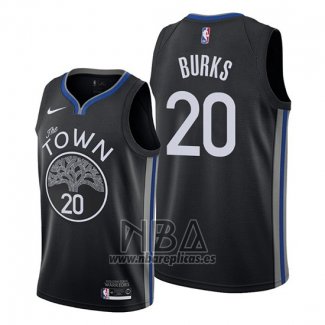 Camiseta Golden State Warriors Alec Burks NO 20 Ciudad 2019-20 Negro