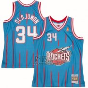 Camiseta Houston Rockets Hakeem Olajuwon NO 34 Mitchell & Ness 1996-97 Azul