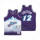 Camiseta Utah Jazz John Stockton NO 12 Hardwood Classics Throwback 1996-97 Violeta