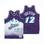 Camiseta Utah Jazz John Stockton NO 12 Hardwood Classics Throwback 1996-97 Violeta