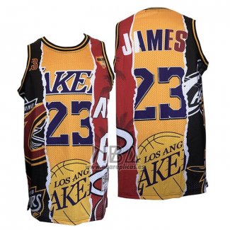 Camiseta Los Angeles Lakers Lebron James NO 23 Heat Cavaliers Negro Rojo Amarillo