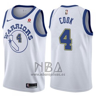 Camiseta Golden State Warriors Quinn Cook NO 4 Classic 2017-18 Blanco2