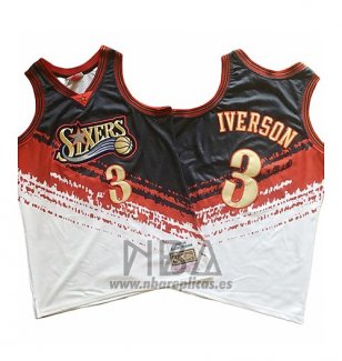 Camiseta Philadelphia 76ers Allen Iverson NO 3 Mitchell & Ness Negro Rojo
