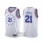 Camiseta Philadelphia 76ers Joel Embiid NO 21 Earned Blanco
