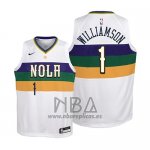 Camiseta Nino New Orleans Pelicans Zion Williamson NO 1 Ciudad 2019 Blanco