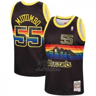 Camiseta Denver Nuggets Dikembe Mutombo NO 55 Mitchell & Ness 1991-92 Negro
