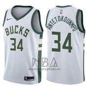 Camiseta Milwaukee Bucks Giannis Antetokounmpo NO 34 2017-18 Blanco2