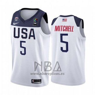 Camiseta USA Donovan Mitchell NO 5 2019 FIBA Basketball World Cup Blanco